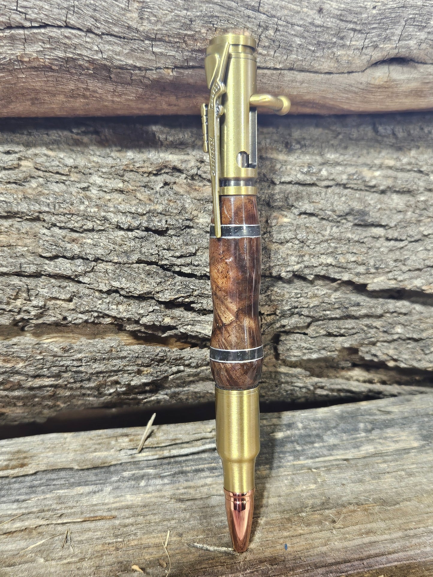 Bolt Action Pen, Antique Brass in Spalted Maple