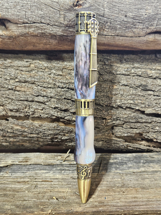 Music Pen in Blue & White Alumilite
