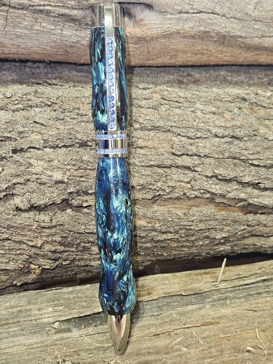 Princess Pen in Chrome w/ Blue Stones